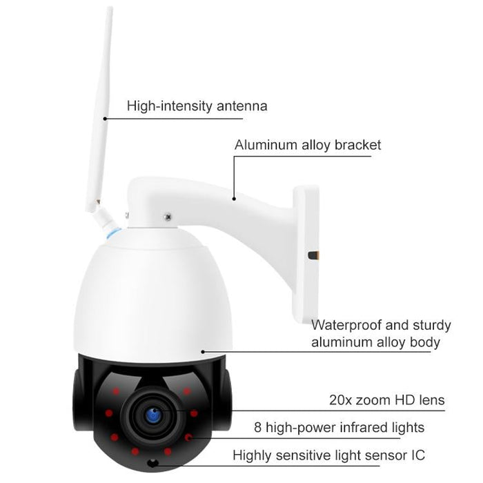 2.0 Million Pixels 1080P Hd 20X Zoom Wireless Wifi Dome Smart Camera Support Infrared Night Vision / Motion Detection / Voice Intercom / Tf Card