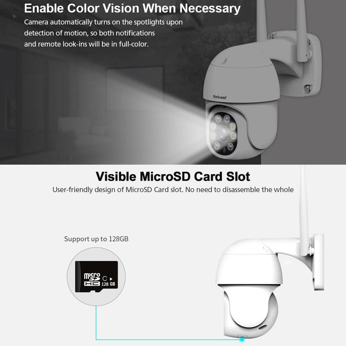 1080P Hd Outdoor Ptz Camera Support Two Way Audio / Motion Detection / Humanoid Detection / Colour Night Vision / Tf Card