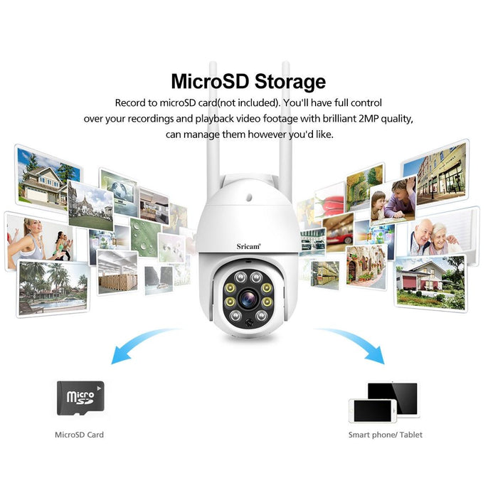 1080P Hd Outdoor Ptz Camera Support Two Way Audio / Motion Detection / Humanoid Detection / Colour Night Vision / Tf Card