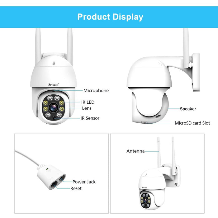 1080P Hd Outdoor Ptz Camera Support Two Way Audio / Motion Detection / Humanoid Detection / Colour Night Vision / Tf Card