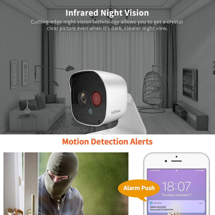 3.0 Million Pixels 1296P Hd Ai Camera Support Two Way Talk / Motion Detection / Humanoid Detection / Night Vision / Tf Card