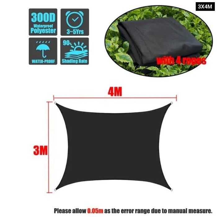 Black 420D Waterproof Square Rectangle Shade Sails Garden Terrace Canopy Swimming Sun Shade Camping Awnings