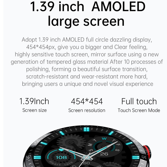 39 Amoled Smart Watch Heart Rate Blood Pressure Monitoring Leather Strap