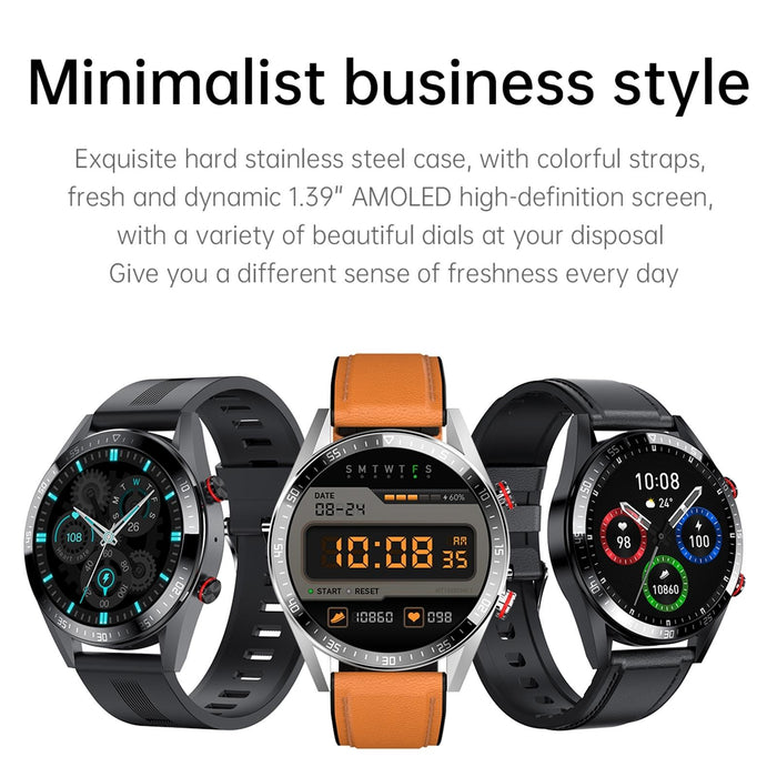 39 Amoled Smart Watch Heart Rate Blood Pressure Monitoring Leather Strap