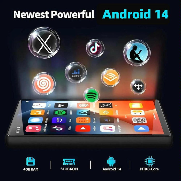 Mp004 4.0 Inch Ips Screen Android 14 Ai Smart Music Player Mini Tablet Pc 4Gb + 64Gb Black