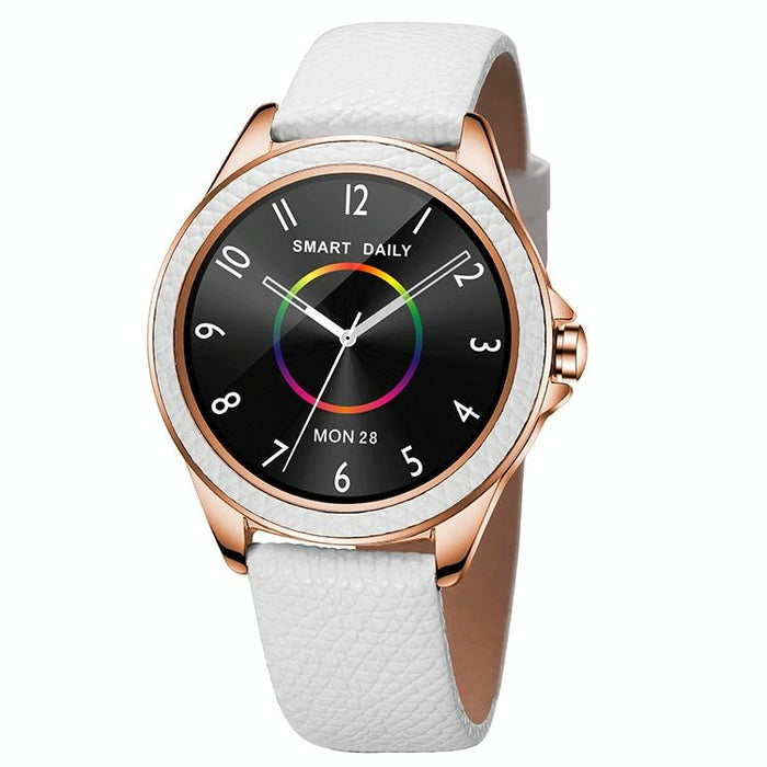 Glitter Leather Strap Fashion Smart Watch For Women Support Heart Rate Monitoring & Pedometer & Sleep Monitoring & Calories Silver