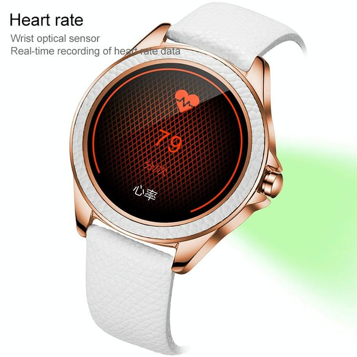 Glitter Leather Strap Fashion Smart Watch For Women Support Heart Rate Monitoring & Pedometer & Sleep Monitoring & Calories Silver