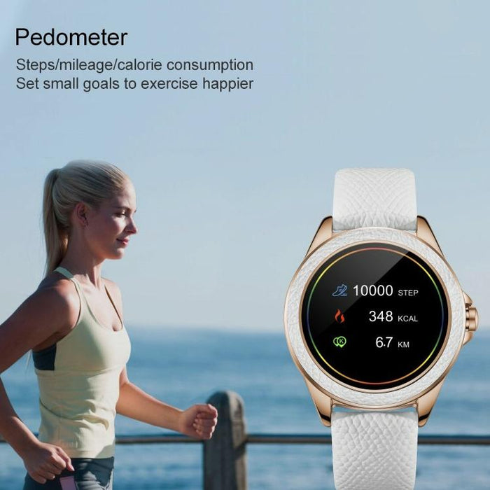 Glitter Leather Strap Fashion Smart Watch For Women Support Heart Rate Monitoring & Pedometer & Sleep Monitoring & Calories Silver