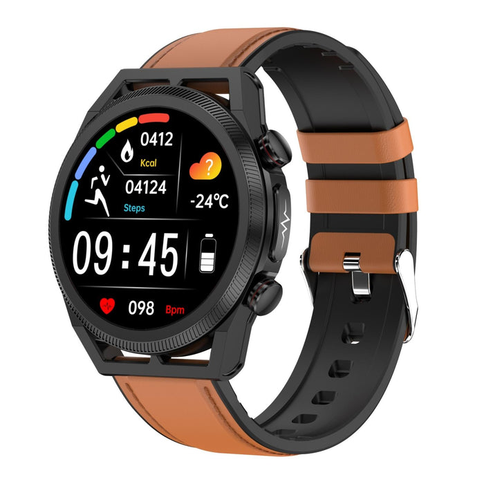 1.39 Inch Ips Screen Ip67 Waterproof Leather Band Smart Watch Support Body Temperature Monitoring / Ecg