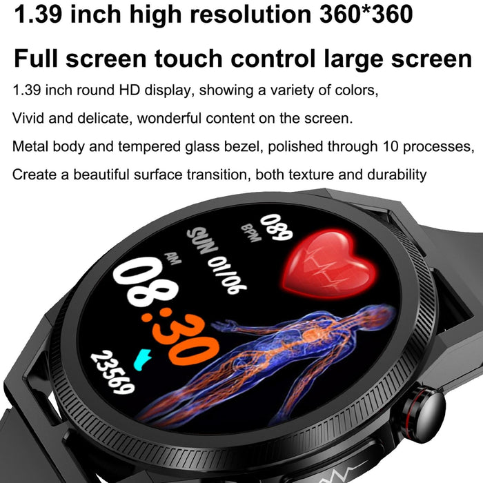 1.39 Inch Ips Screen Ip67 Waterproof Leather Band Smart Watch Support Body Temperature Monitoring / Ecg