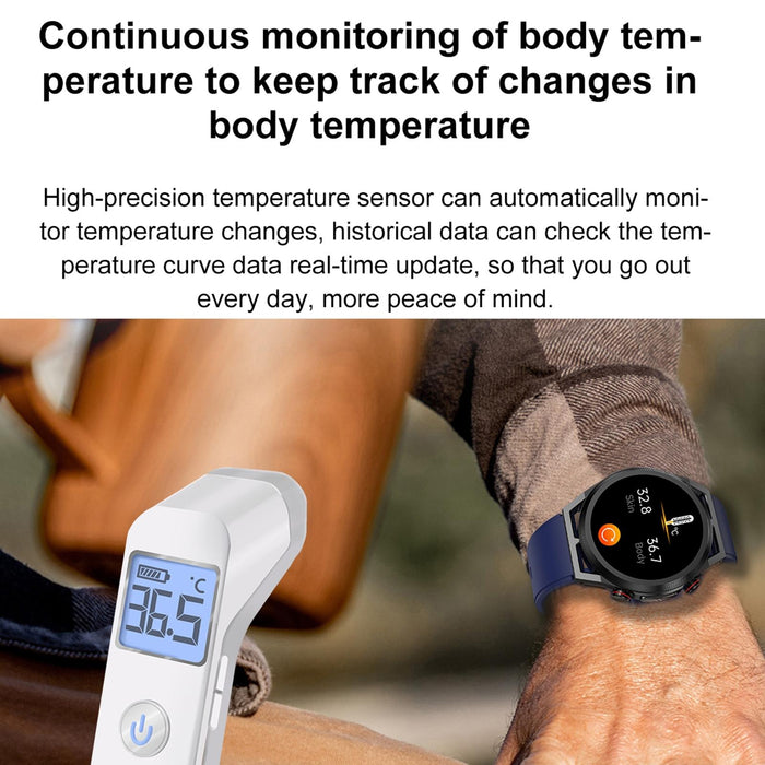 1.39 Inch Ips Screen Ip67 Waterproof Leather Band Smart Watch Support Body Temperature Monitoring / Ecg