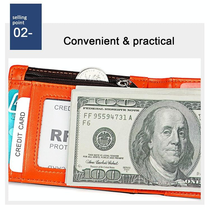 Anti-magnetic Leather Wallet with Zipper for Men - Rfid