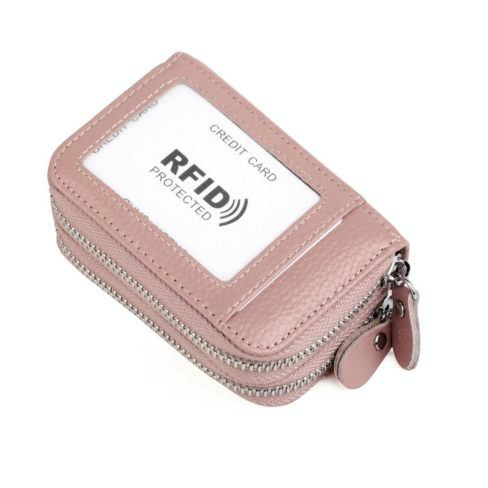 Genuine Leather Dual Layer Zipper Card Holder Wallet Rfid