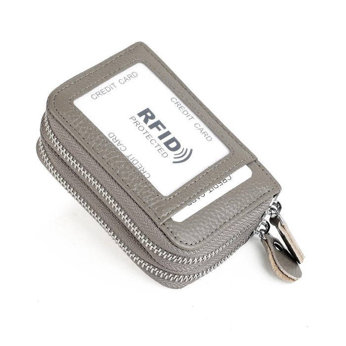 Genuine Leather Dual Layer Zipper Card Holder Wallet Rfid