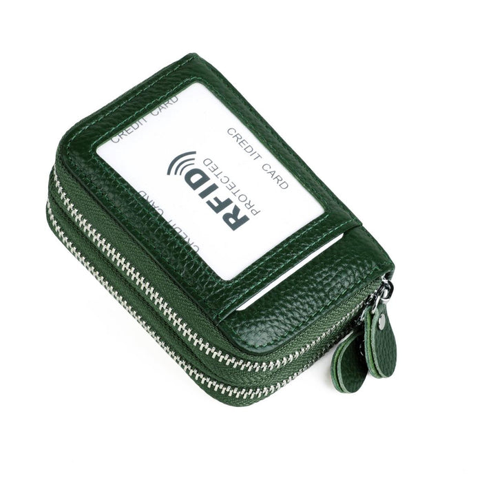 Genuine Leather Dual Layer Zipper Card Holder Wallet Rfid