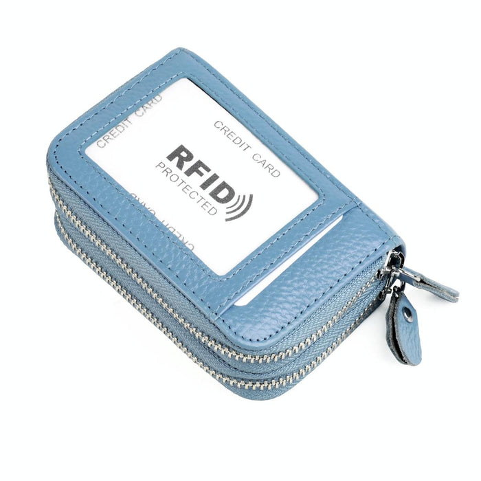 Genuine Leather Dual Layer Zipper Card Holder Wallet Rfid