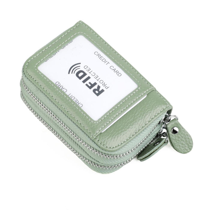 Genuine Leather Dual Layer Zipper Card Holder Wallet Rfid