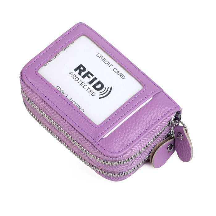 Genuine Leather Dual Layer Zipper Card Holder Wallet Rfid