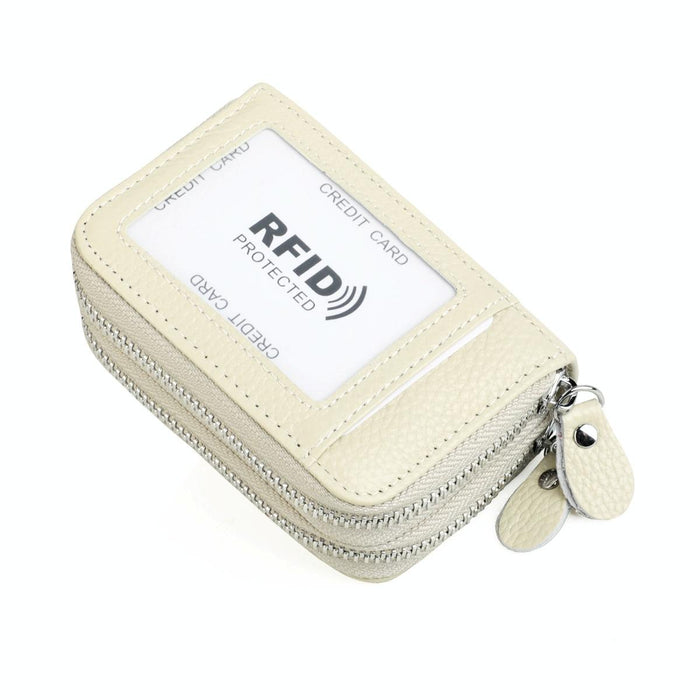 Genuine Leather Dual Layer Zipper Card Holder Wallet Rfid