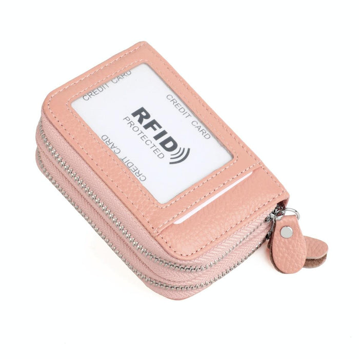 Genuine Leather Dual Layer Zipper Card Holder Wallet Rfid