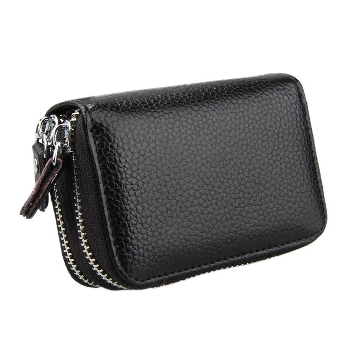 Genuine Leather Dual Layer Zipper Card Holder Wallet Rfid