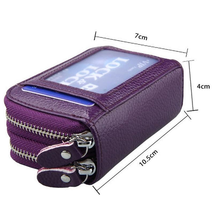 Genuine Leather Dual Layer Zipper Card Holder Wallet Rfid