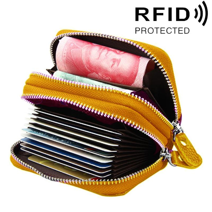 Genuine Leather Dual Layer Zipper Card Holder Wallet Rfid