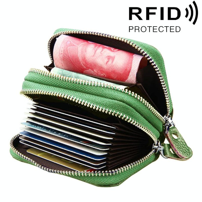 Genuine Leather Dual Layer Zipper Card Holder Wallet Rfid