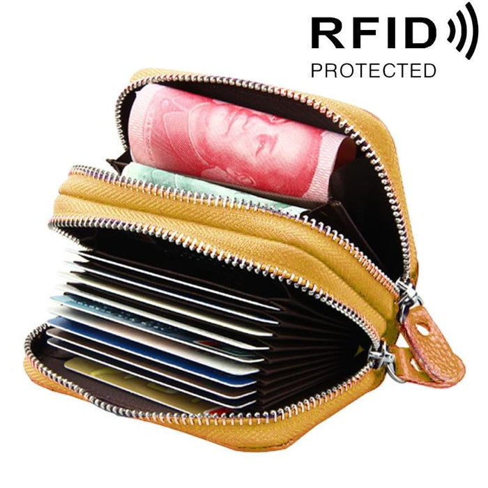 Genuine Leather Dual Layer Zipper Card Holder Wallet Rfid