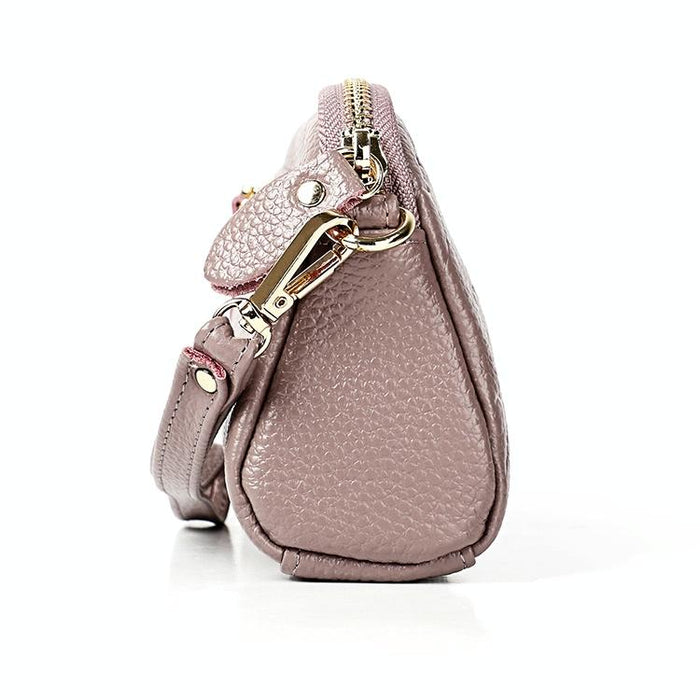 2025 Multifunctional Litchi Texture Women Large Capacity Hand Wallet Shell Bag With Card Slots Pale Pinkish Grey
