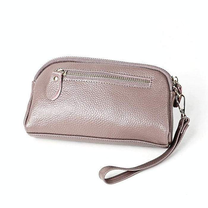 2025 Multifunctional Litchi Texture Women Large Capacity Hand Wallet Shell Bag With Card Slots Pale Pinkish Grey
