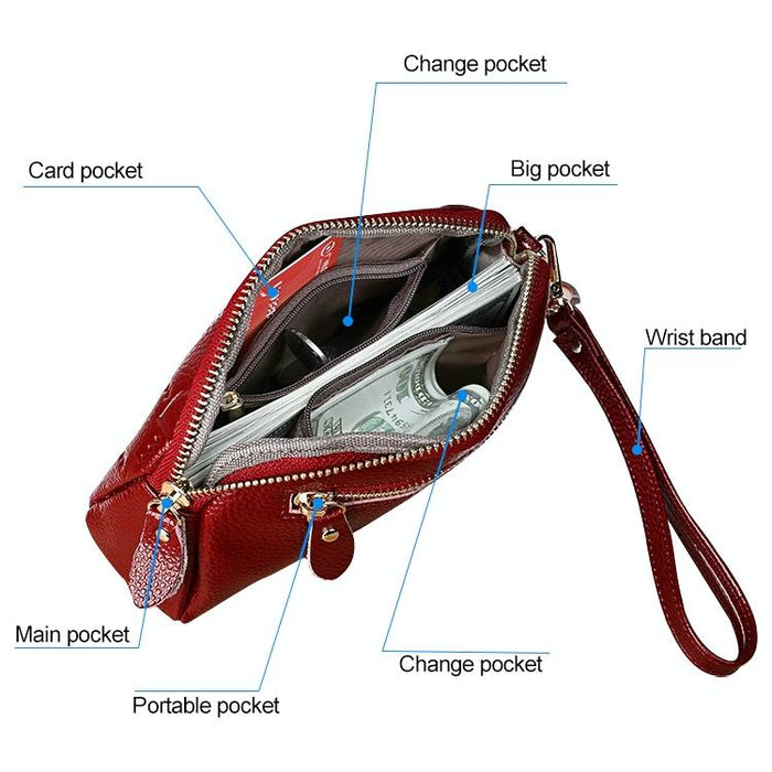 2025 Multifunctional Litchi Texture Women Large Capacity Hand Wallet Shell Bag With Card Slots Pale Pinkish Grey