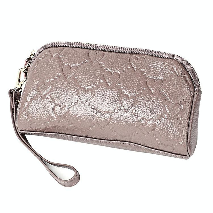 2025 Multifunctional Litchi Texture Women Large Capacity Hand Wallet Shell Bag With Card Slots Pale Pinkish Grey