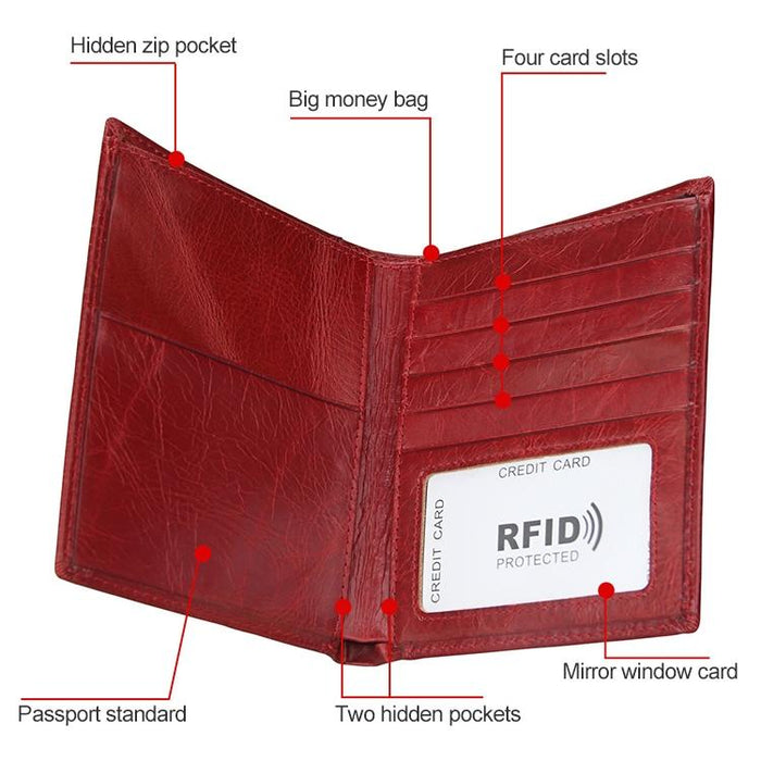 Leather Rfid Passport Wallet - Multi-function