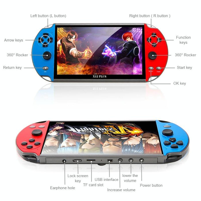 X12 Plus Retro Classic Games Handheld Game Console With 7 Inch Hd Screen & 16Gb Memory Support Mp4 / E-Book Red & Blue