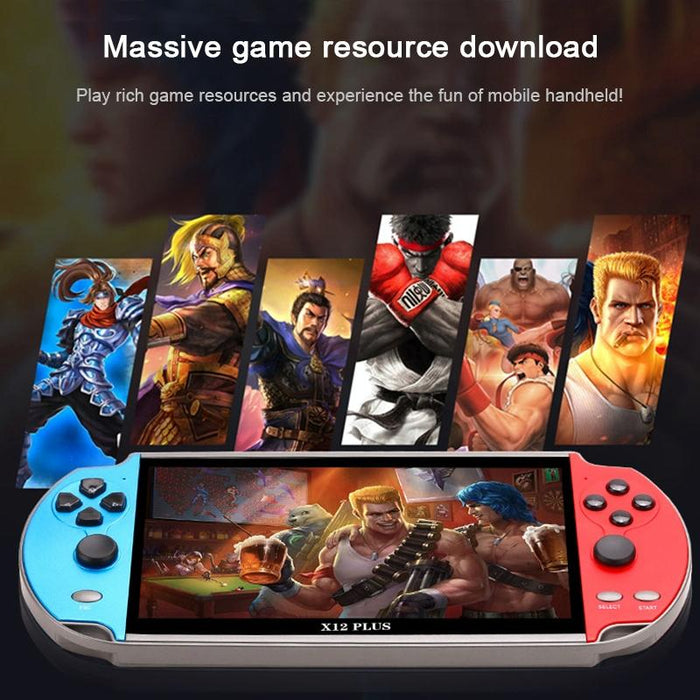 X12 Plus Retro Classic Games Handheld Game Console With 7 Inch Hd Screen & 16Gb Memory Support Mp4 / E-Book Red & Blue