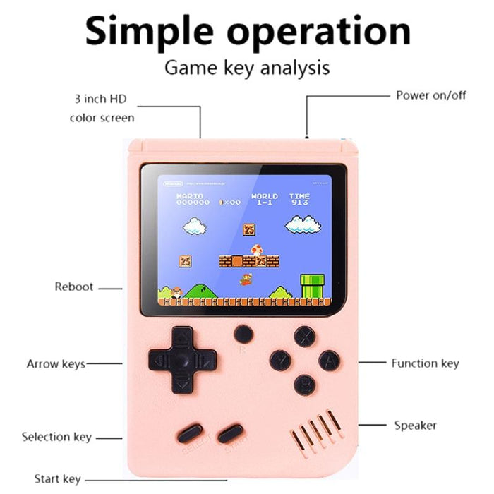 3.0 Inch Macaron Mini Retro Classic Handheld Game Console For Kids Built-In 500 Games Support Av Output