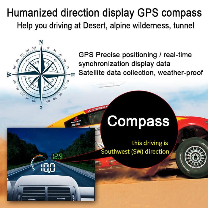 4 Inch Gps Head Up Display Speed Direction Distance Kilometres