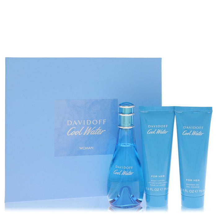 Cool Water Gift Set - 3.4 Oz Eau De Toilette Spray + 2.5 Oz Body Lotion + 2.5 Oz Shower Gel By Davidoff For Women
