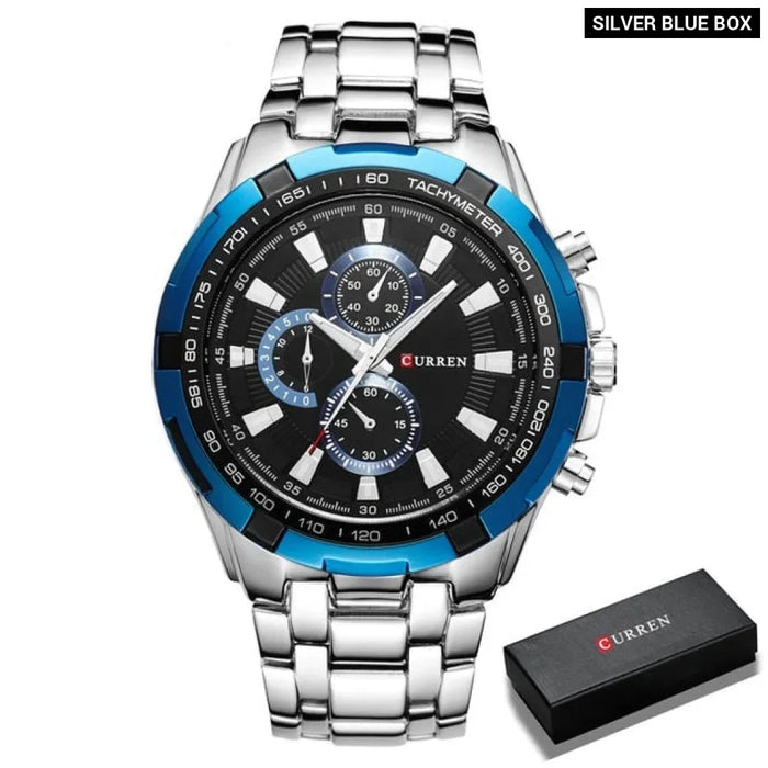 Fashion Analog Military Sports Men Watches Full Steel Band Black Quartz Male Clock