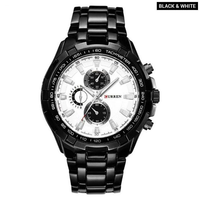 Fashion Analog Military Sports Men Watches Full Steel Band Black Quartz Male Clock