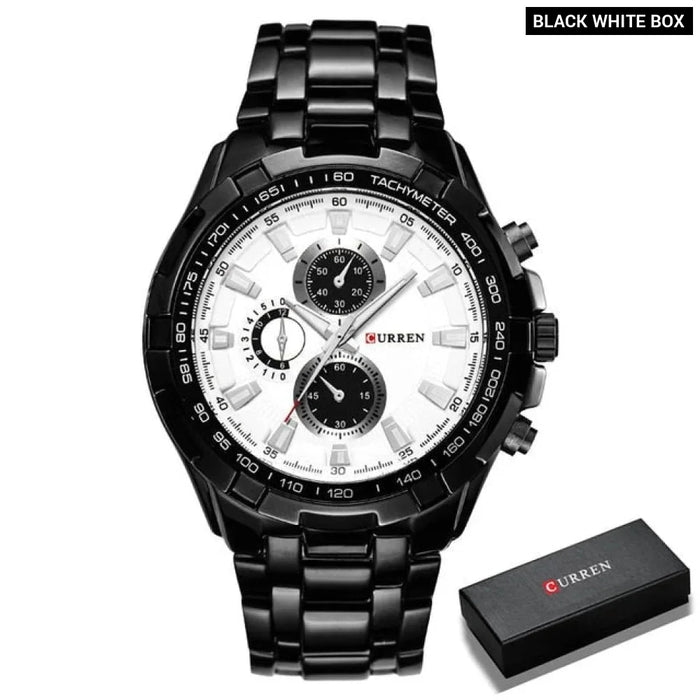 Fashion Analog Military Sports Men Watches Full Steel Band Black Quartz Male Clock