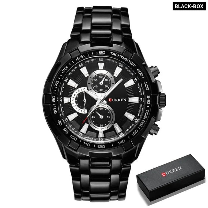 Fashion Analog Military Sports Men Watches Full Steel Band Black Quartz Male Clock