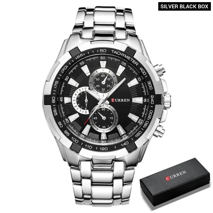 Fashion Analog Military Sports Men Watches Full Steel Band Black Quartz Male Clock