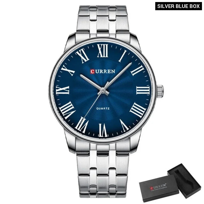 Quartz Watches For Men Classic Business Wristwatches With Roman Numbers Stainless Steel Band