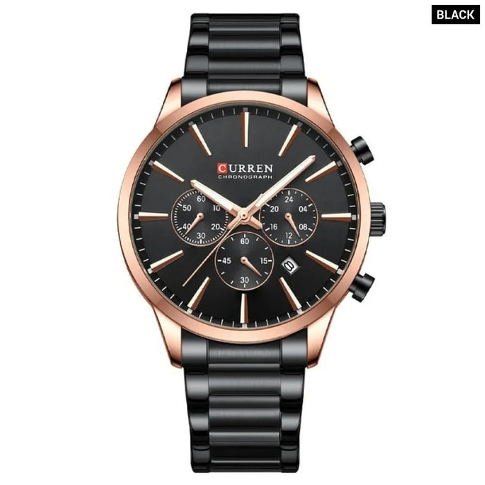 Casual Sport Watches Men'S Quartz Chronograph Stainless Steel Bracelet Wristwatches With Date Male Clock