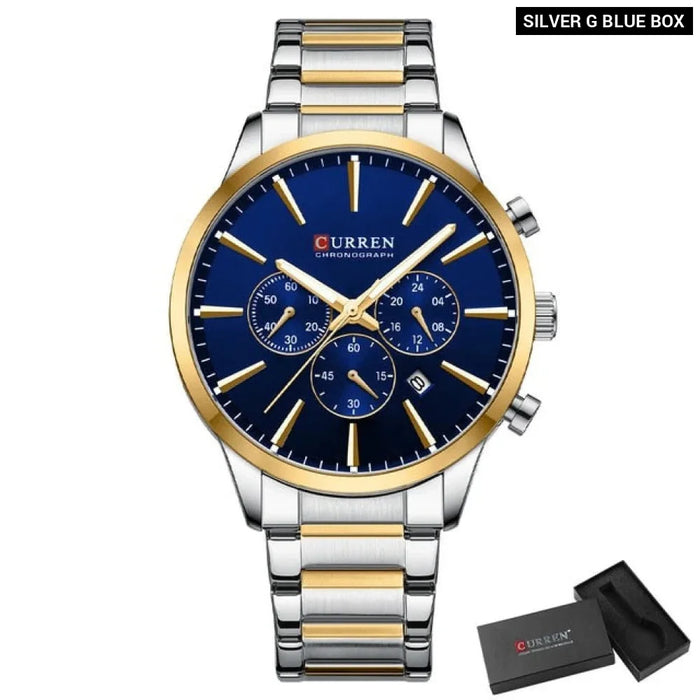 Casual Sport Watches Men'S Quartz Chronograph Stainless Steel Bracelet Wristwatches With Date Male Clock