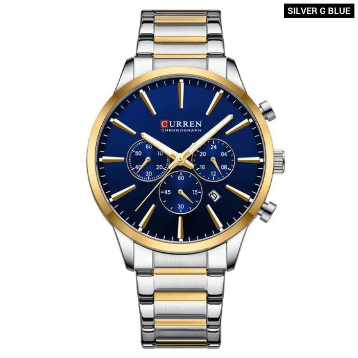 Casual Sport Watches Men'S Quartz Chronograph Stainless Steel Bracelet Wristwatches With Date Male Clock