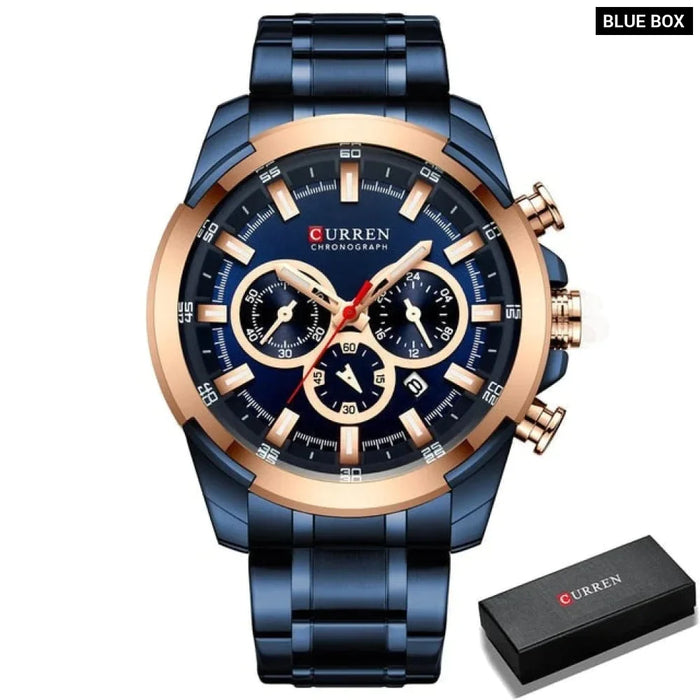 Casual Sporty Wristwatches Stainless Steel Band Chronograph Clock Men'S Watches Original Quartz Clock Male