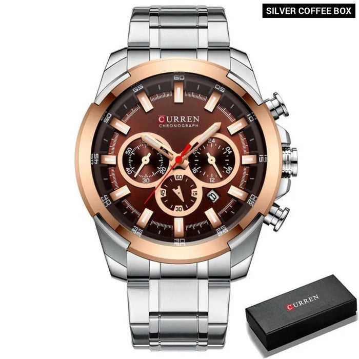 Casual Sporty Wristwatches Stainless Steel Band Chronograph Clock Men'S Watches Original Quartz Clock Male